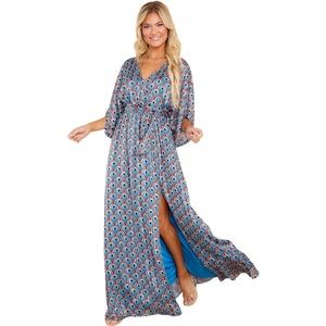 Aakaa Float On Air Blue Peacock Multi Print Maxi Dress NWT Aakaa Multicolor